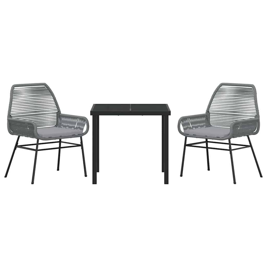 Tuin eettafelset met kussen 3 pcs Grijs poly rattan – afbeelding 7