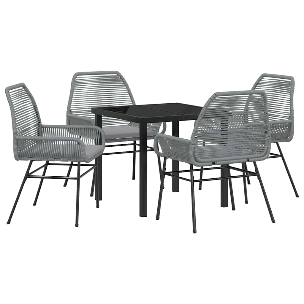 Tuin eettafelset met kussen 5 pcs Grijs poly rattan – afbeelding 2