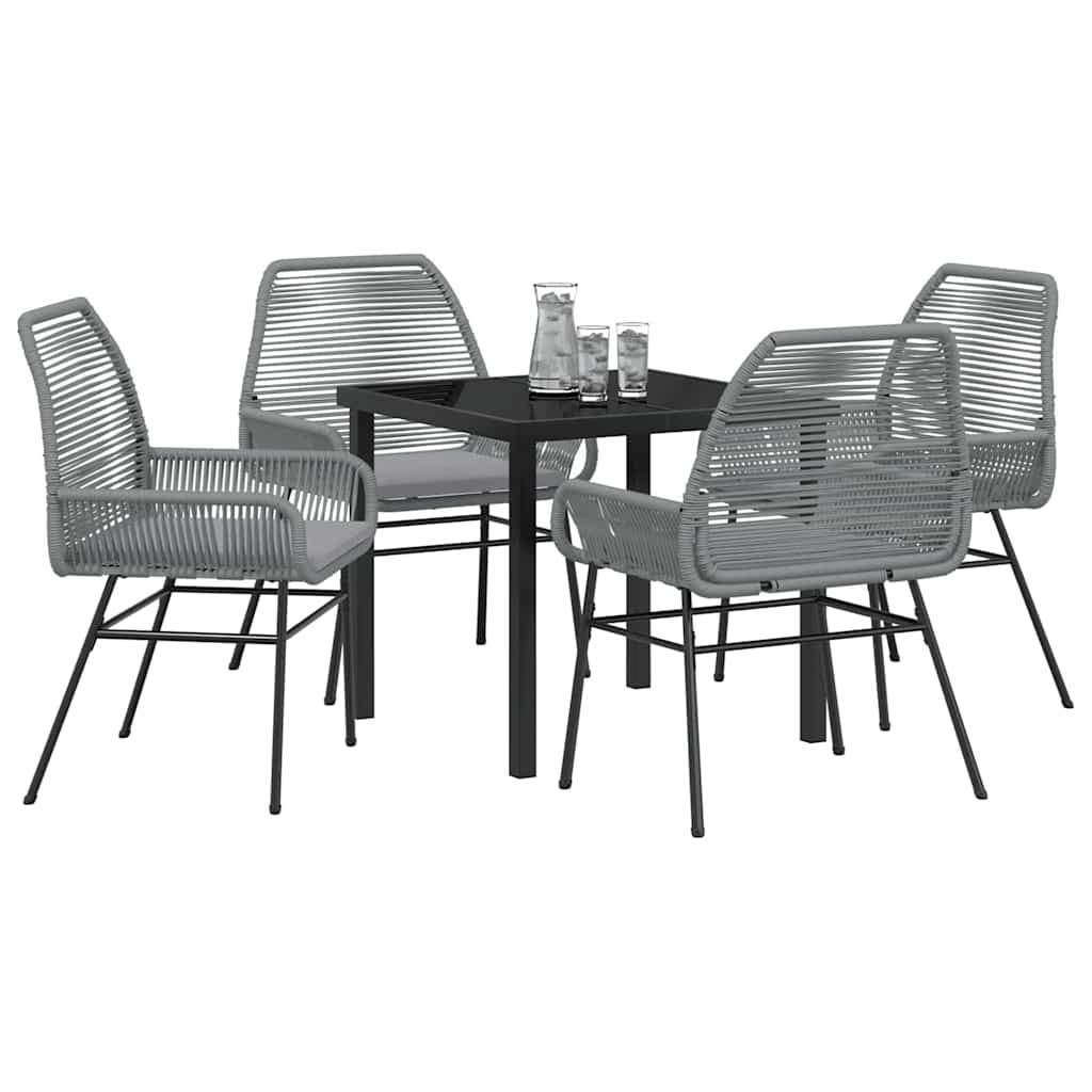 Tuin eettafelset met kussen 5 pcs Grijs poly rattan – afbeelding 3