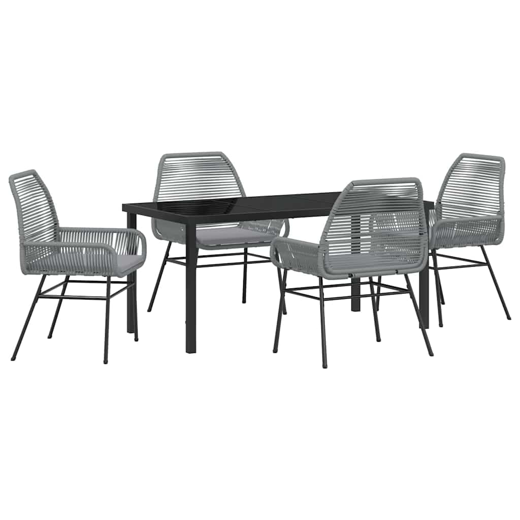 Tuin eettafelset met kussen 5 pcs Grijs poly rattan – afbeelding 2