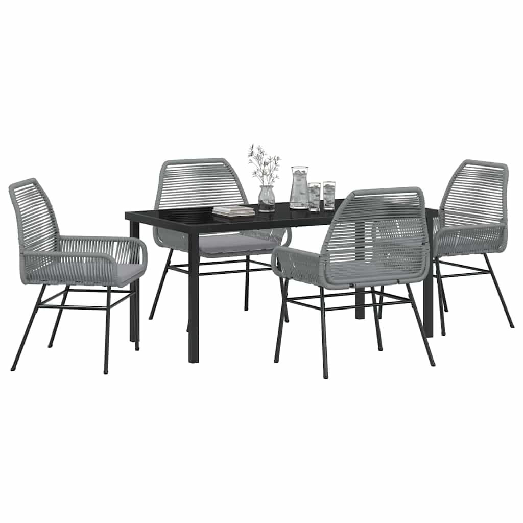 Tuin eettafelset met kussen 5 pcs Grijs poly rattan – afbeelding 3