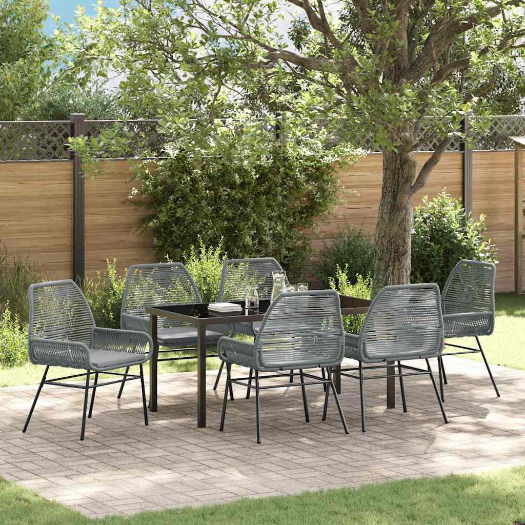 Tuin eettafelset met kussen 7 pcs Grijs poly rattan – afbeelding 1