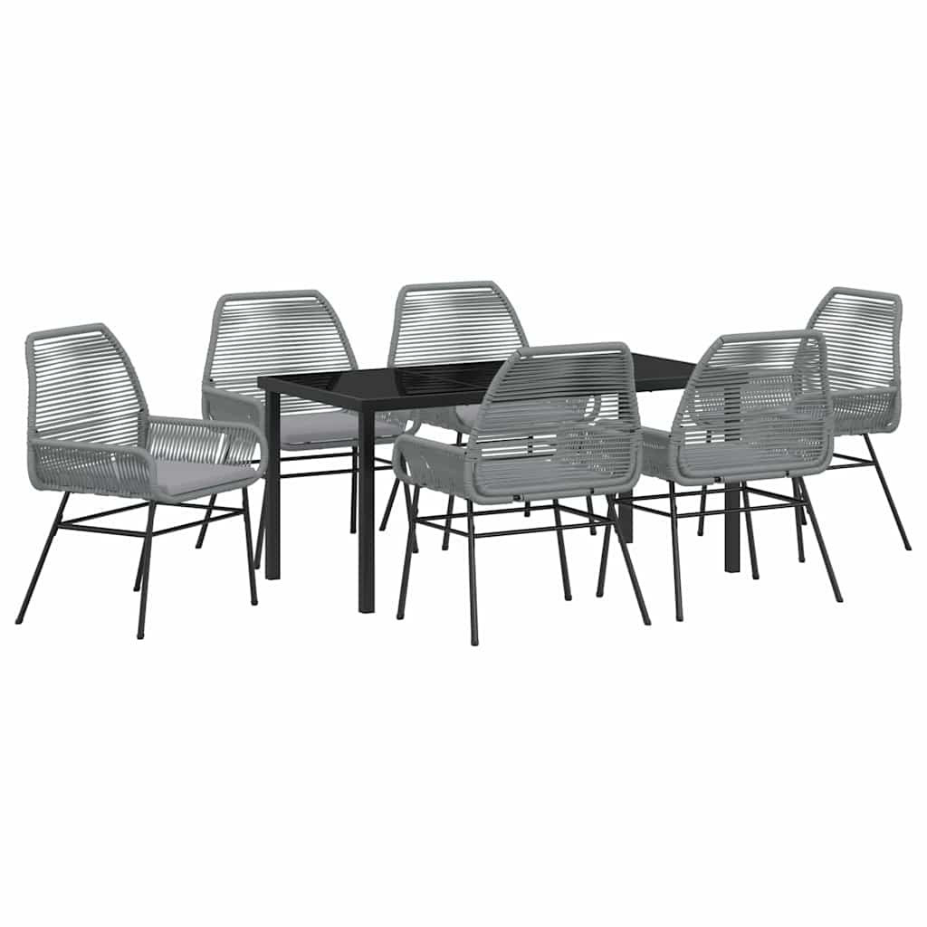 Tuin eettafelset met kussen 7 pcs Grijs poly rattan – afbeelding 2
