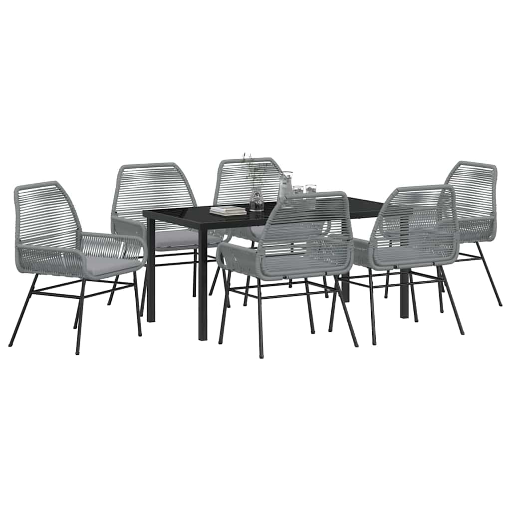 Tuin eettafelset met kussen 7 pcs Grijs poly rattan – afbeelding 3