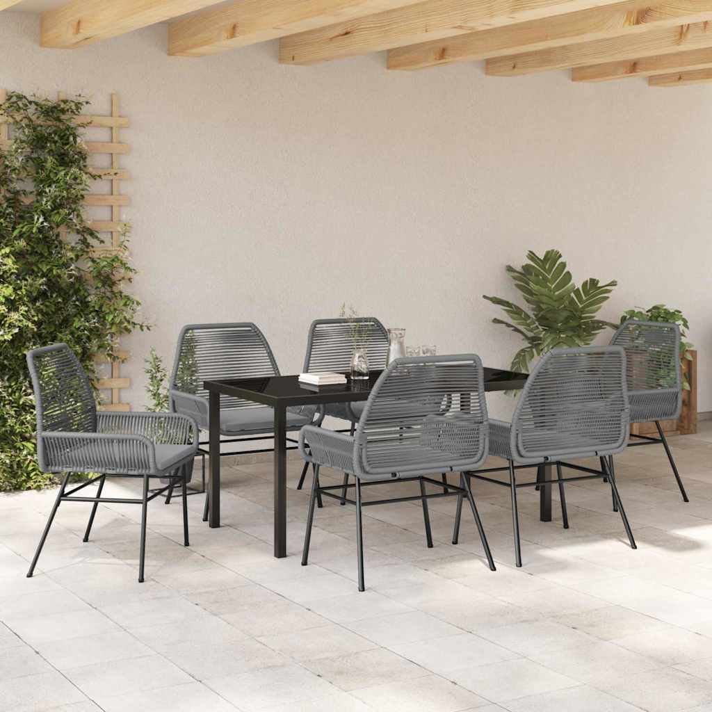 Tuin eettafelset met kussen 7 pcs Grijs poly rattan – afbeelding 4