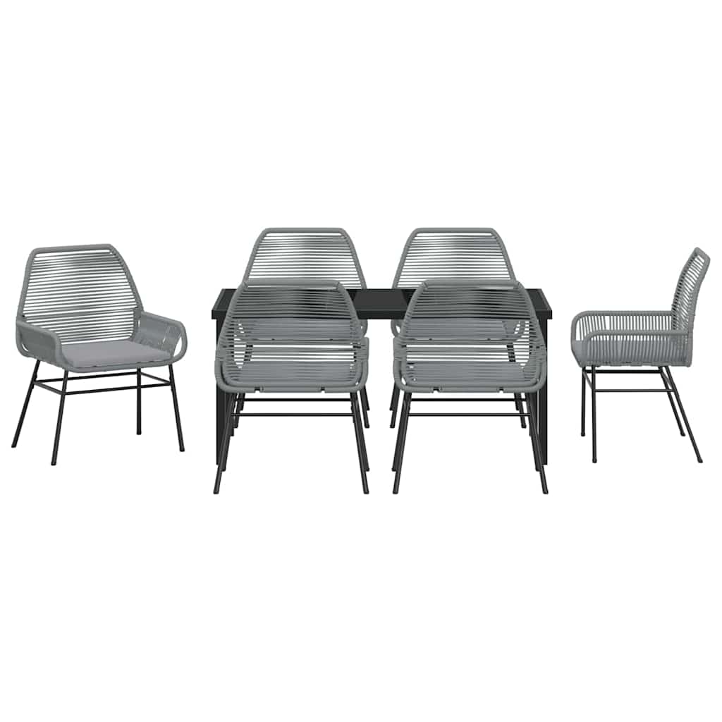 Tuin eettafelset met kussen 7 pcs Grijs poly rattan – afbeelding 7