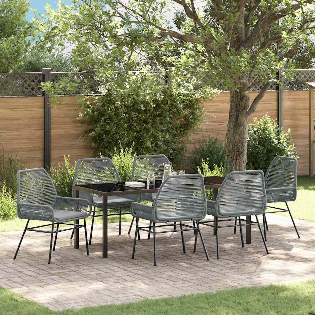 Tuin eettafelset met kussen 7 pcs Grijs poly rattan – afbeelding 1