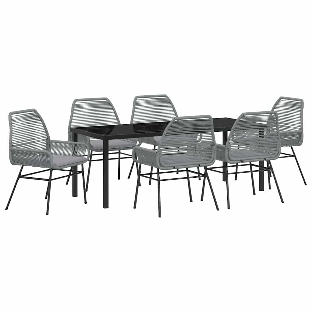 Tuin eettafelset met kussen 7 pcs Grijs poly rattan – afbeelding 2