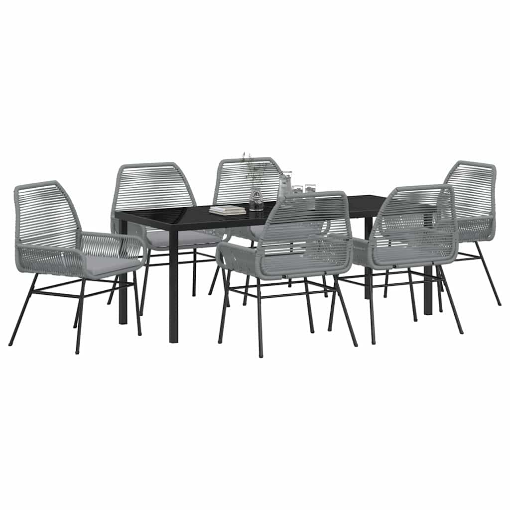 Tuin eettafelset met kussen 7 pcs Grijs poly rattan – afbeelding 3