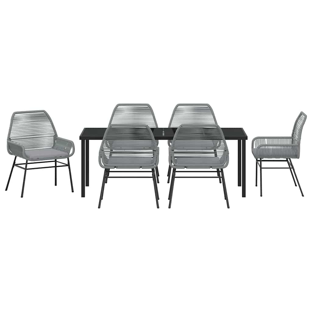 Tuin eettafelset met kussen 7 pcs Grijs poly rattan – afbeelding 7