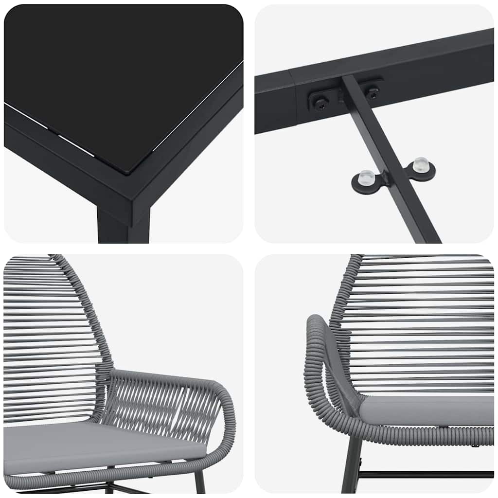 Tuin eettafelset met kussen 7 pcs Grijs poly rattan – afbeelding 9