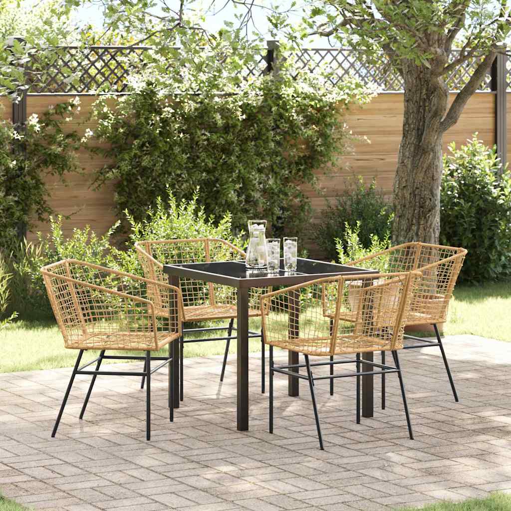 Tuin eettafelset 5 pcs Bruin poly rattan – afbeelding 1