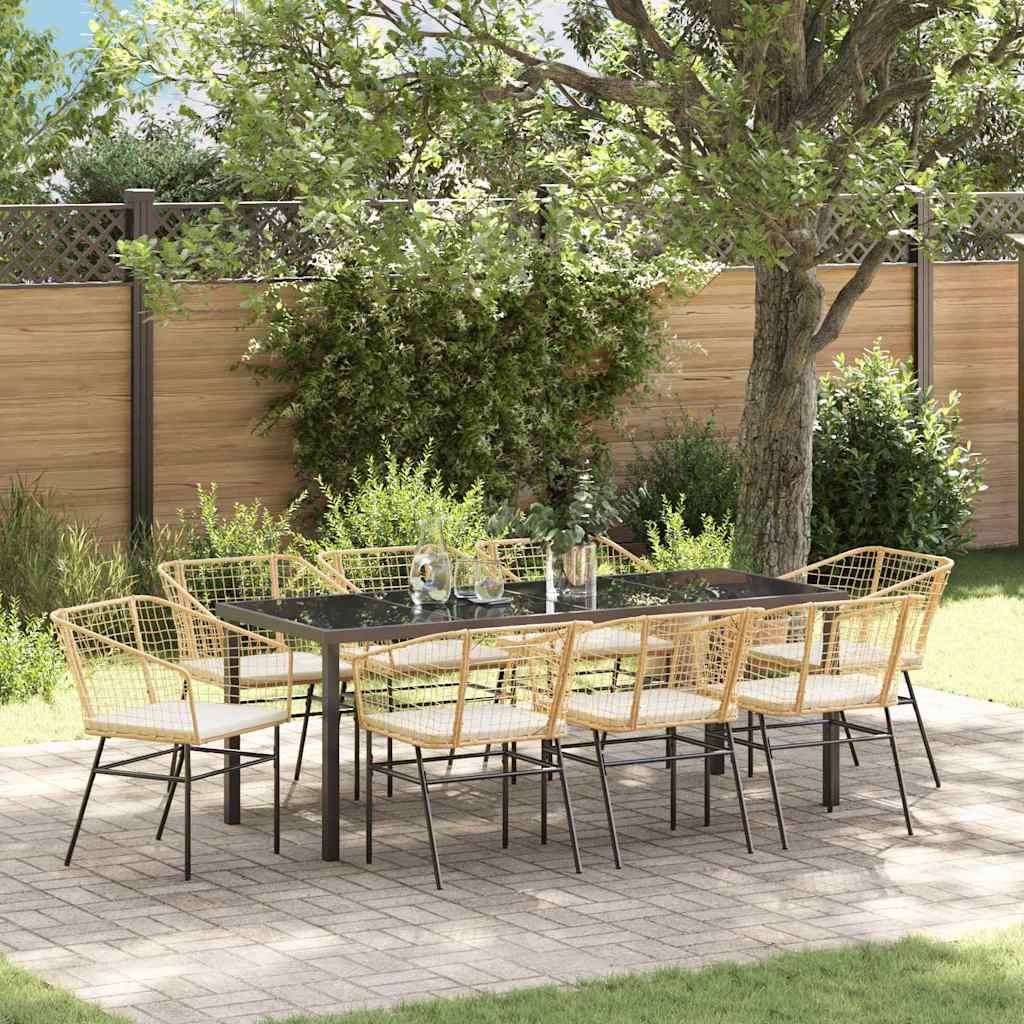 Tuin eettafelset 9 pcs Bruin poly rattan – afbeelding 1