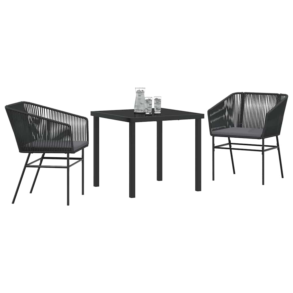 Tuin eettafelset met kussen 3 pcs Zwart Gepoedercoat staal – afbeelding 3
