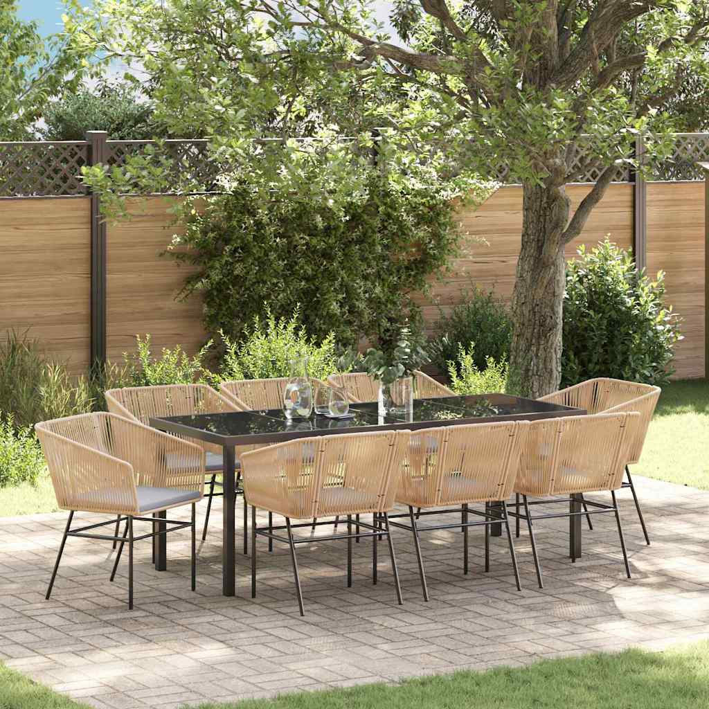 Tuin eettafelset met kussen 9 pcs Bruin Gepoedercoat staal – afbeelding 1