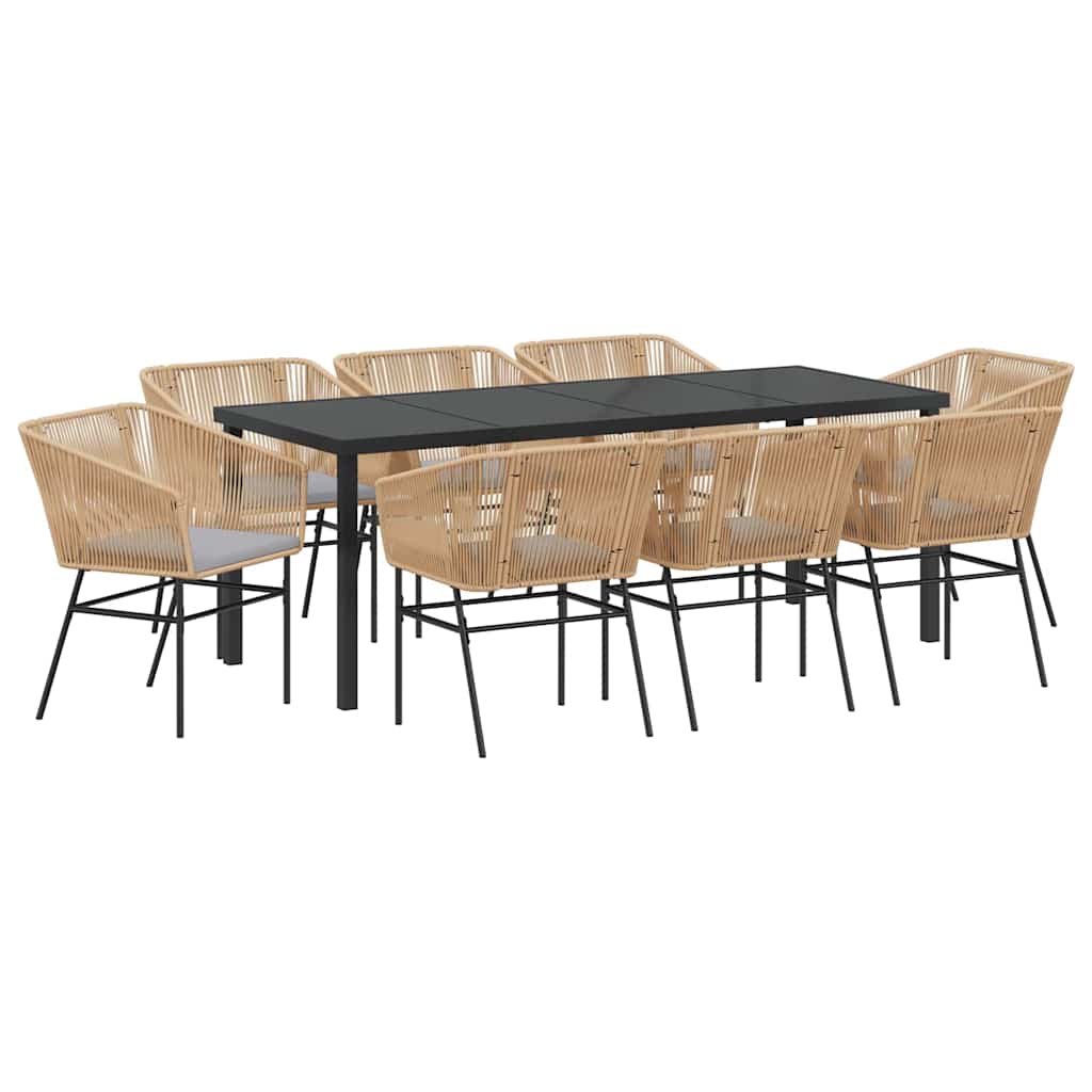 Tuin eettafelset met kussen 9 pcs Bruin Gepoedercoat staal – afbeelding 2