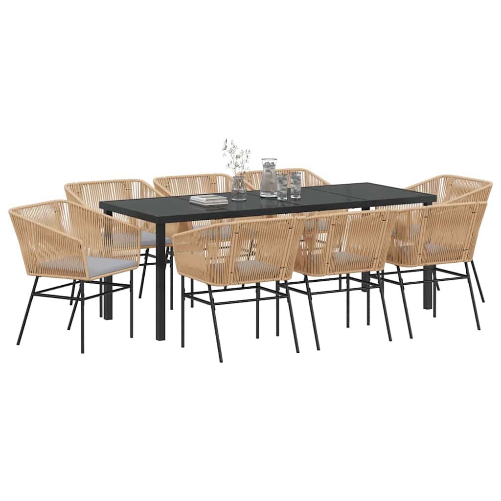 Tuin eettafelset met kussen 9 pcs Bruin Gepoedercoat staal – afbeelding 3