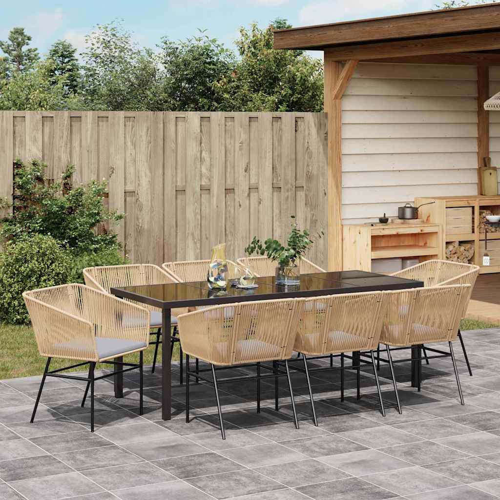 Tuin eettafelset met kussen 9 pcs Bruin Gepoedercoat staal – afbeelding 4