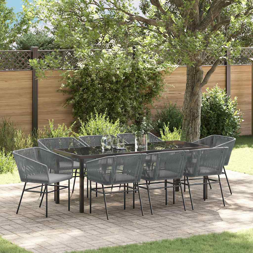 Tuin eettafelset met kussen 9 pcs Grijs Gepoedercoat staal – afbeelding 1