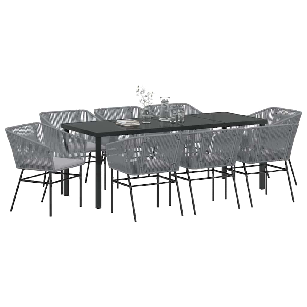 Tuin eettafelset met kussen 9 pcs Grijs Gepoedercoat staal – afbeelding 3