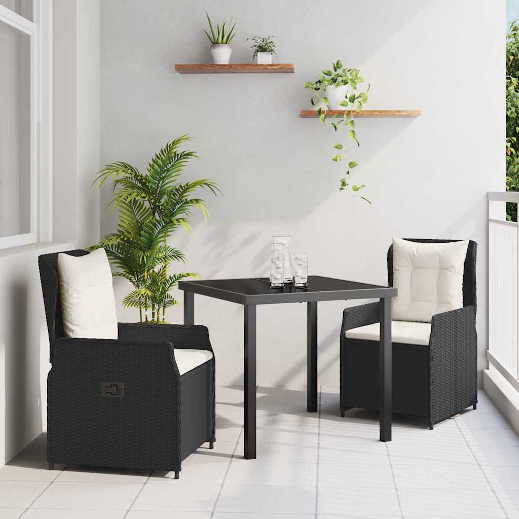 Tuin eettafelset 3 pcs Zwart poly rattan – afbeelding 1