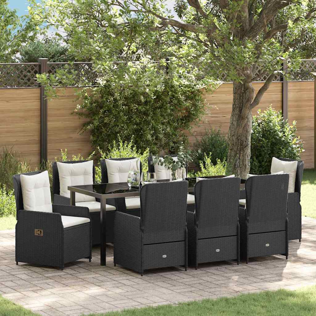 Tuin eettafelset 9 pcs Zwart poly rattan – afbeelding 1