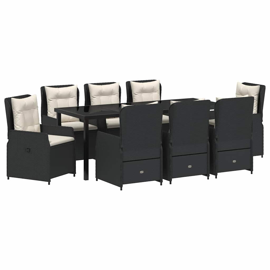 Tuin eettafelset 9 pcs Zwart poly rattan – afbeelding 2