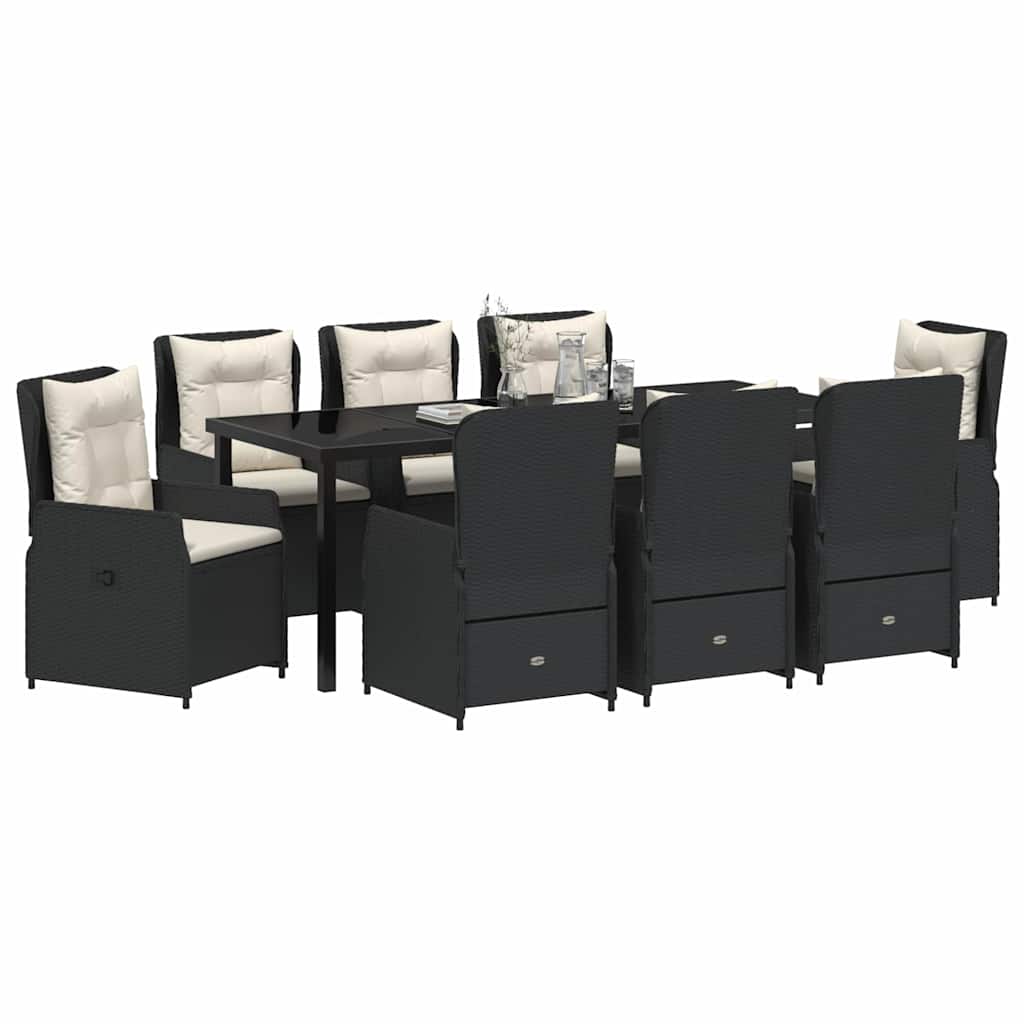 Tuin eettafelset 9 pcs Zwart poly rattan – afbeelding 3