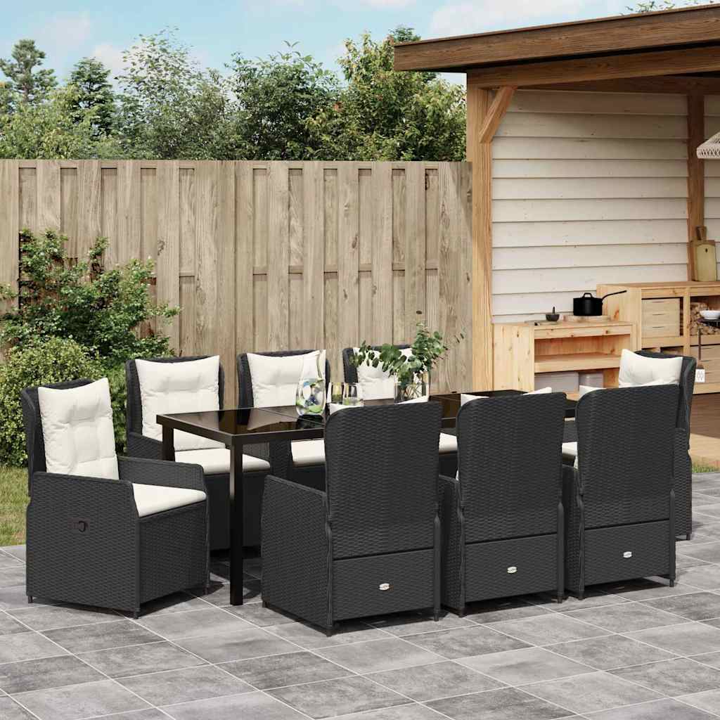 Tuin eettafelset 9 pcs Zwart poly rattan – afbeelding 4
