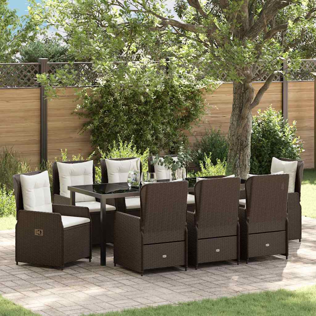 Tuin eettafelset 9 pcs Bruin poly rattan – afbeelding 1