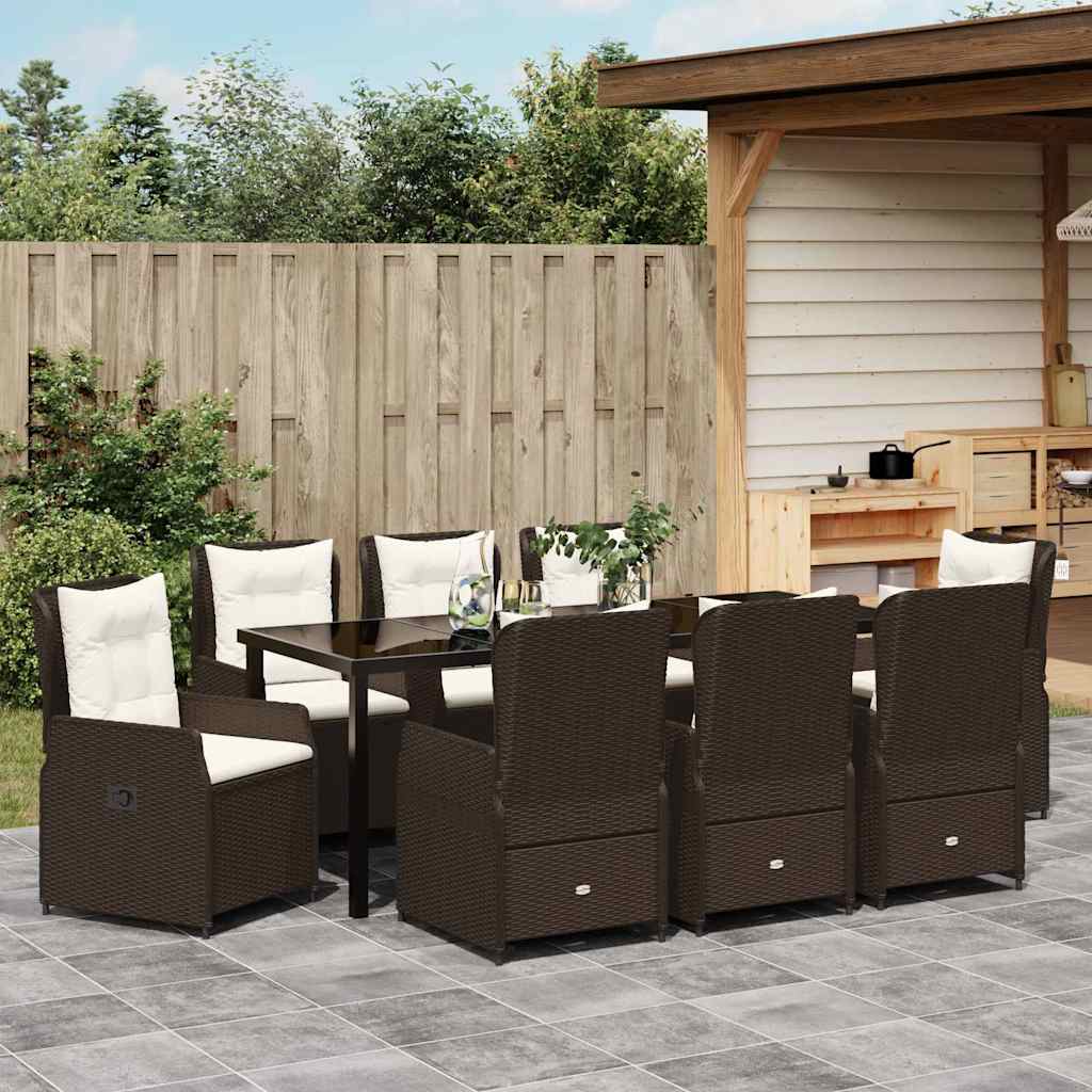 Tuin eettafelset 9 pcs Bruin poly rattan – afbeelding 4