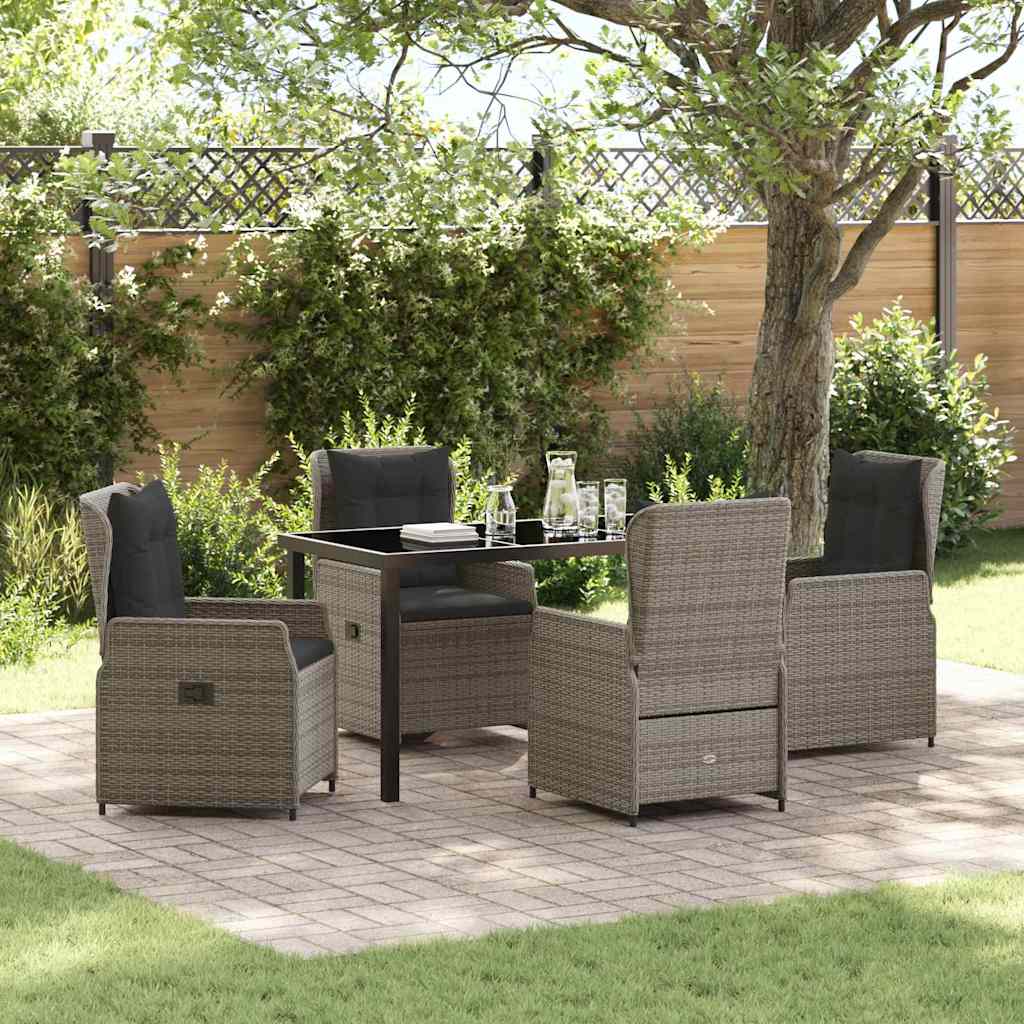 Tuin eettafelset 5 pcs Grijs poly rattan – afbeelding 1