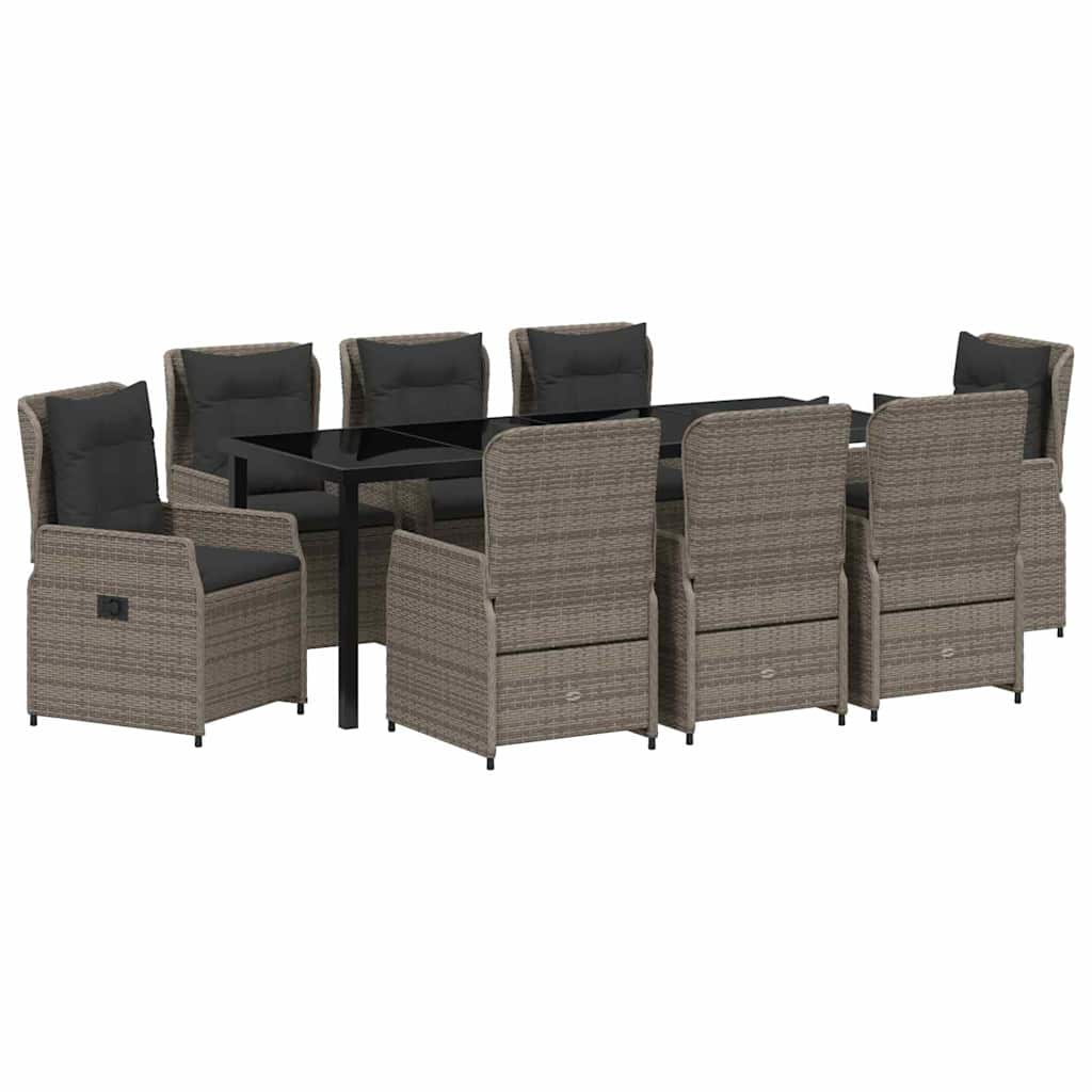Tuin eettafelset 9 pcs Grijs poly rattan – afbeelding 2