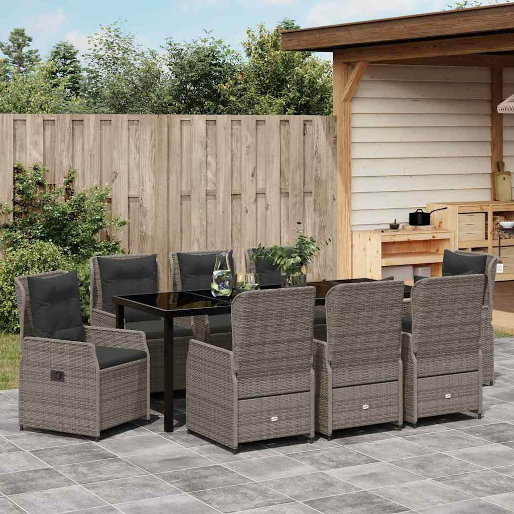 Tuin eettafelset 9 pcs Grijs poly rattan – afbeelding 4