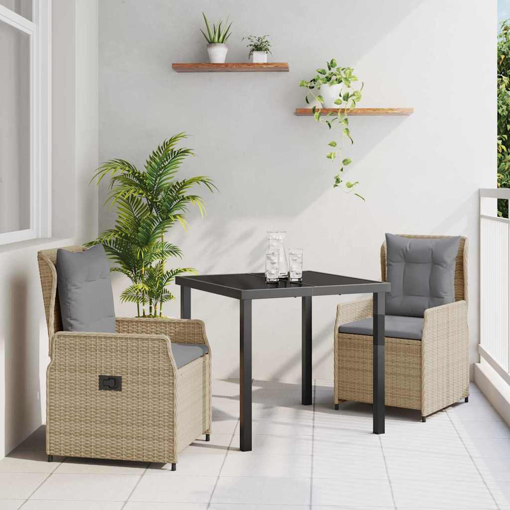 Tuin eettafelset 3 pcs Beige en Licht Grijs poly rattan – afbeelding 1