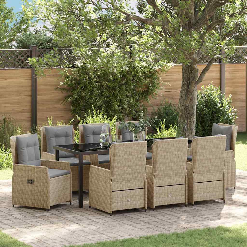 Tuin eettafelset 9 pcs Beige en Licht Grijs poly rattan – afbeelding 1