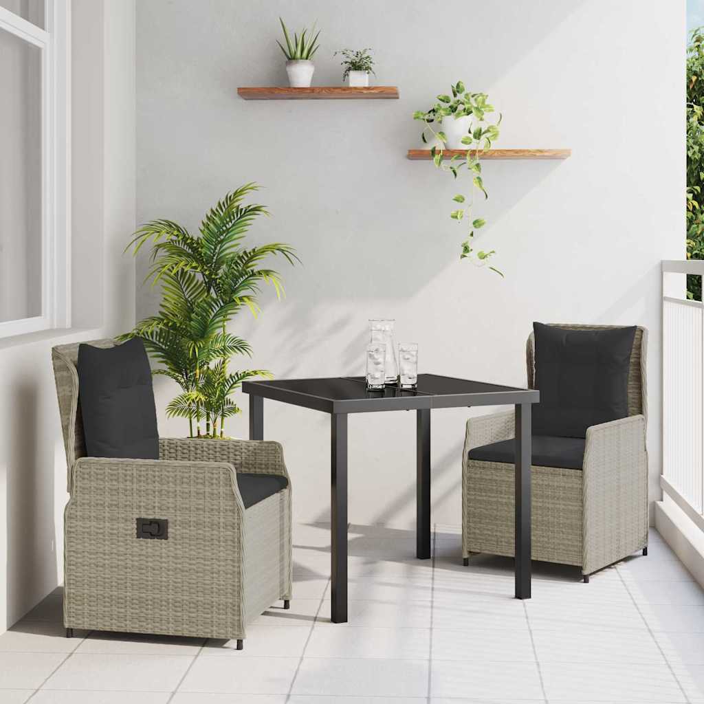 Tuin eettafelset 3 pcs Lichtgrijs poly rattan – afbeelding 1