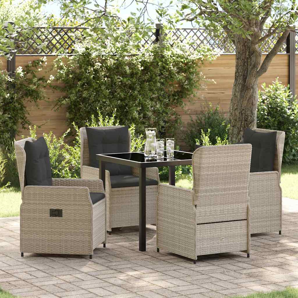 Tuin eettafelset 5 pcs Lichtgrijs poly rattan – afbeelding 1