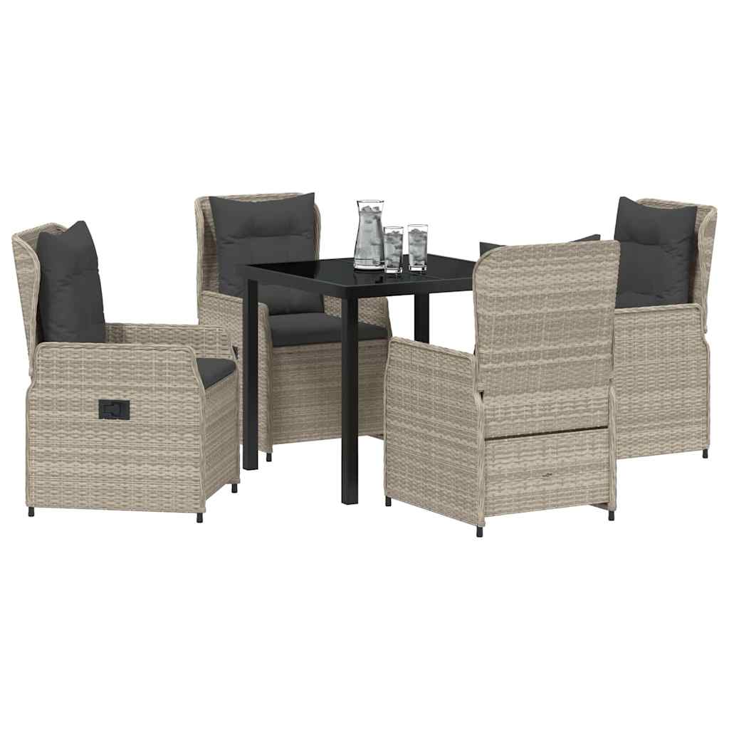 Tuin eettafelset 5 pcs Lichtgrijs poly rattan – afbeelding 3