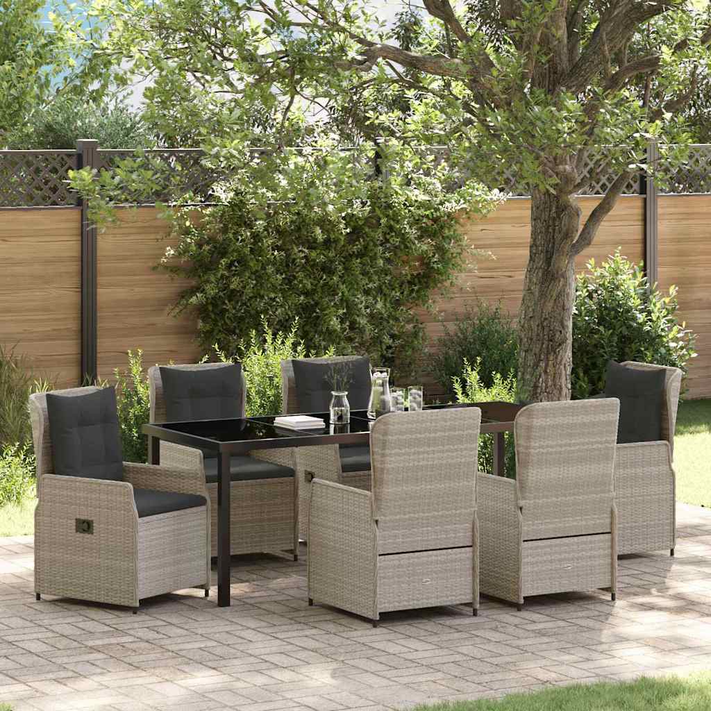 Tuin eettafelset 7 pcs Lichtgrijs poly rattan – afbeelding 1