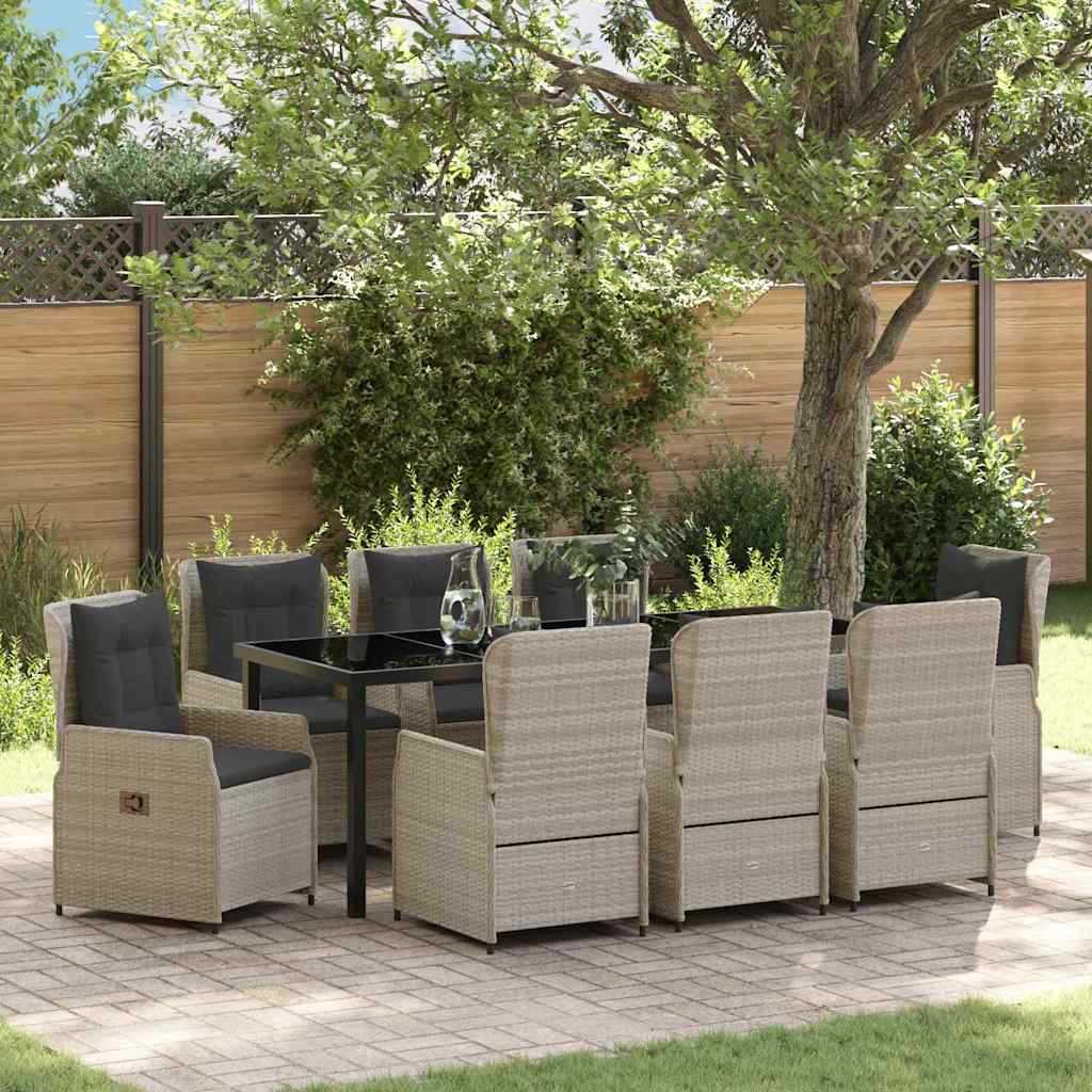 Tuin eettafelset 9 pcs Lichtgrijs poly rattan – afbeelding 1