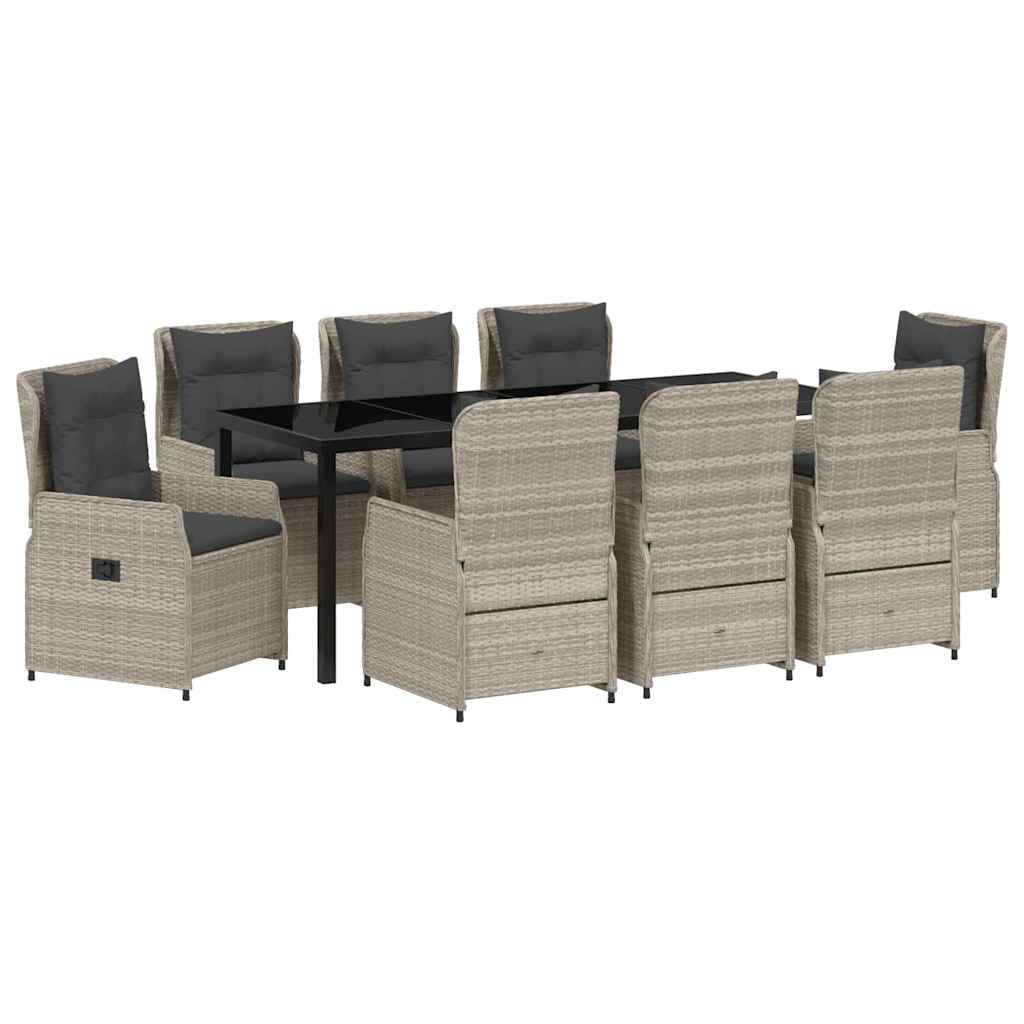 Tuin eettafelset 9 pcs Lichtgrijs poly rattan – afbeelding 2