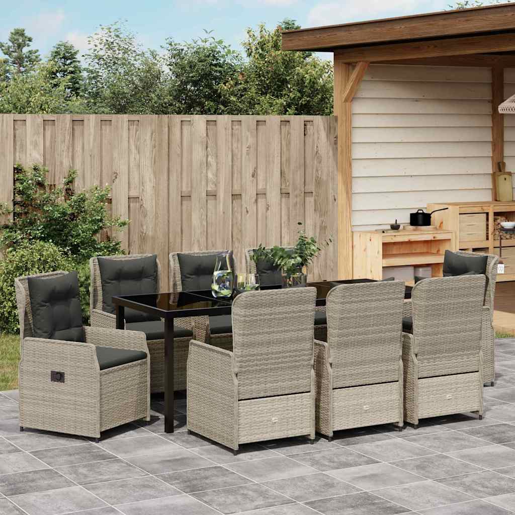 Tuin eettafelset 9 pcs Lichtgrijs poly rattan – afbeelding 4