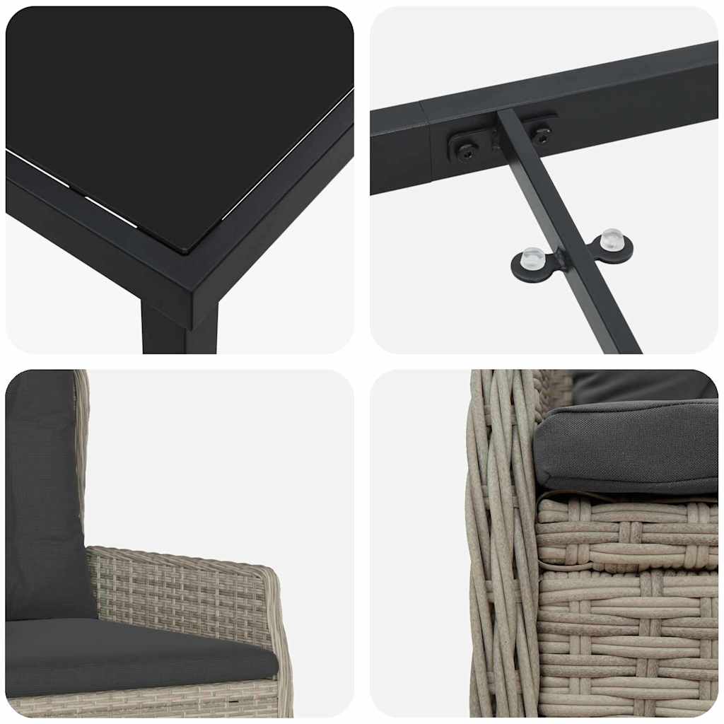 Tuin eettafelset 9 pcs Lichtgrijs poly rattan – afbeelding 9