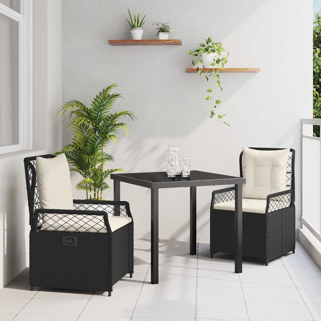 Tuin eettafelset 3 pcs Zwart poly rattan – afbeelding 1