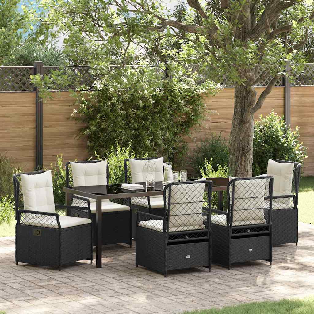 Tuin eettafelset 7 pcs Zwart poly rattan – afbeelding 1