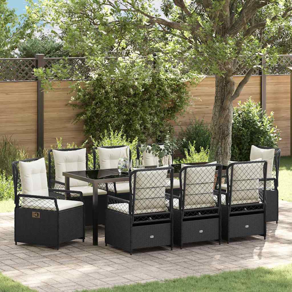 Tuin eettafelset 9 pcs Zwart poly rattan – afbeelding 1