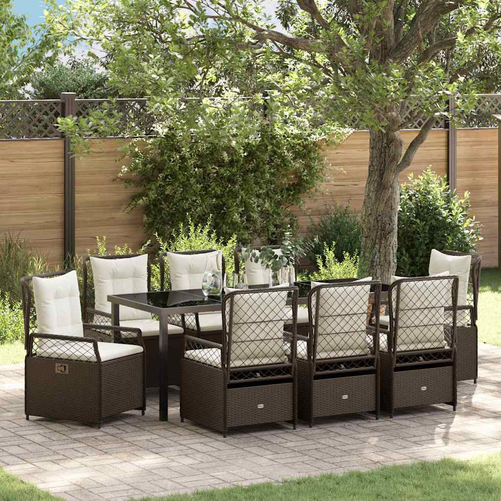 Tuin eettafelset 9 pcs Bruin poly rattan – afbeelding 1