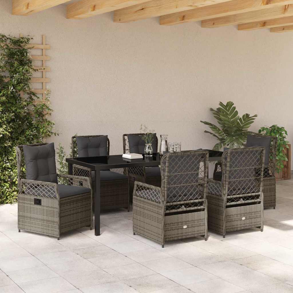 Tuin eettafelset 7 pcs Grijs poly rattan – afbeelding 4
