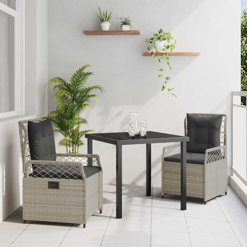 Tuin eettafelset 3 pcs Lichtgrijs poly rattan – afbeelding 1